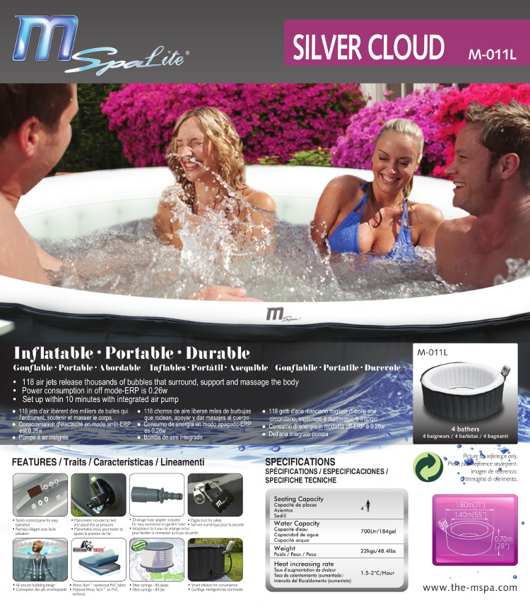 spa gonflable a bulles 4 personnes l 180 x h 70 cm gris