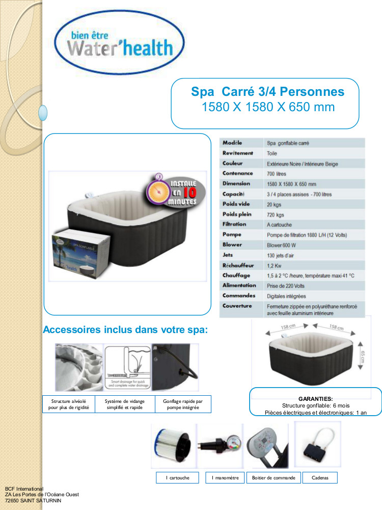 spa gonflable water health notice